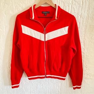 Banana Republic Hot Red White Chevron Strip Track Jacket Size Medium